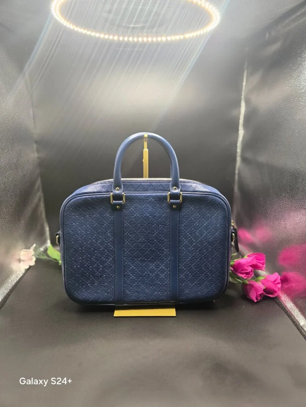 Authentic Gucci Diamante Blue Leather Briefcase Business Laptop Bag